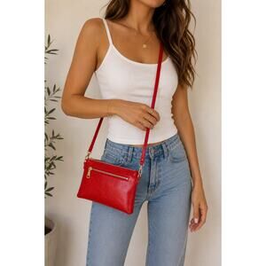 NWOT Red Faux Leather Crossbody Clutch Bag Minimalist Y2K Shoulder Purse